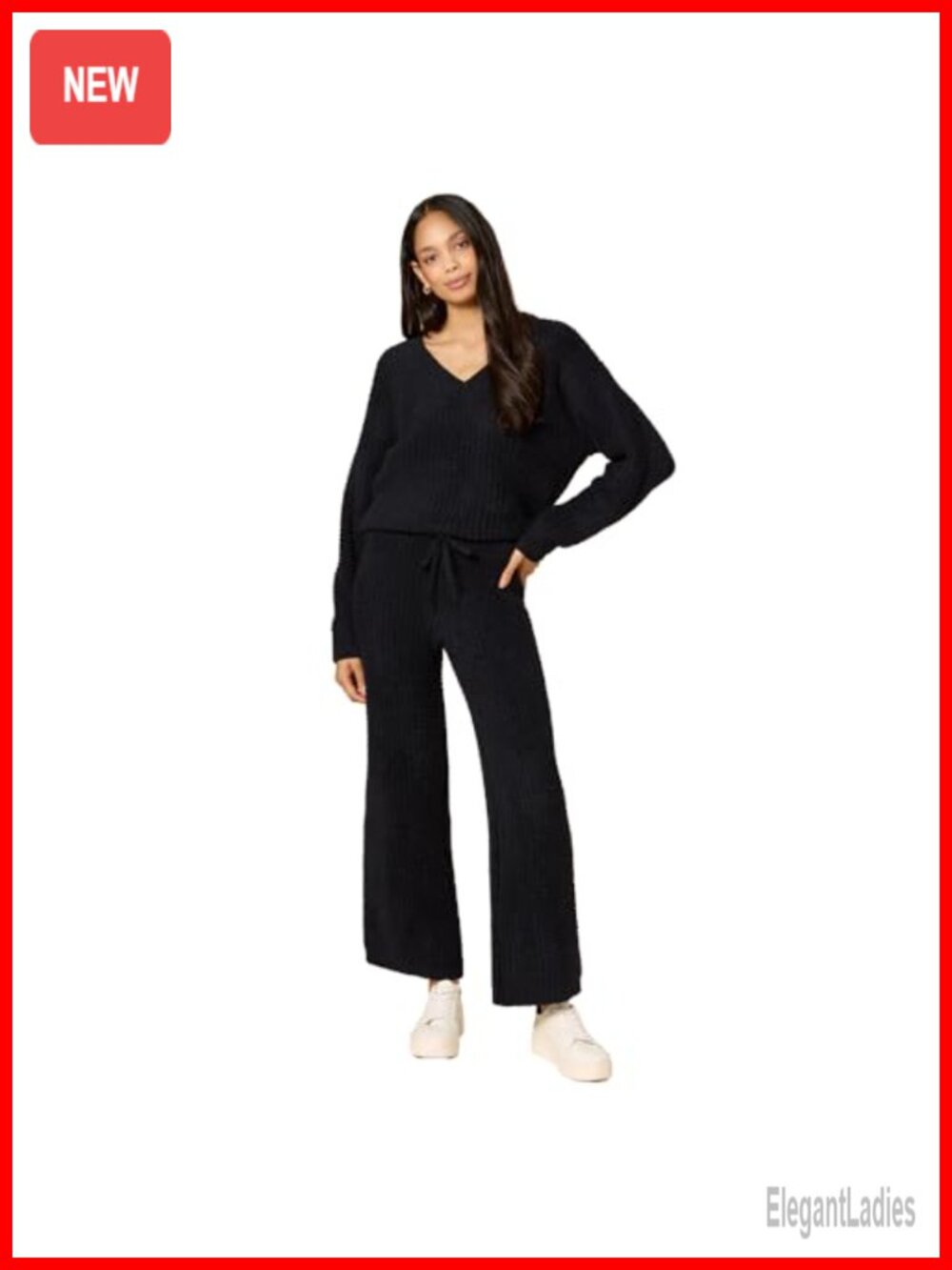 Waffle Marshmallow V-Neck Long Sleeve Lounge Set 2-Piece Pajama Set